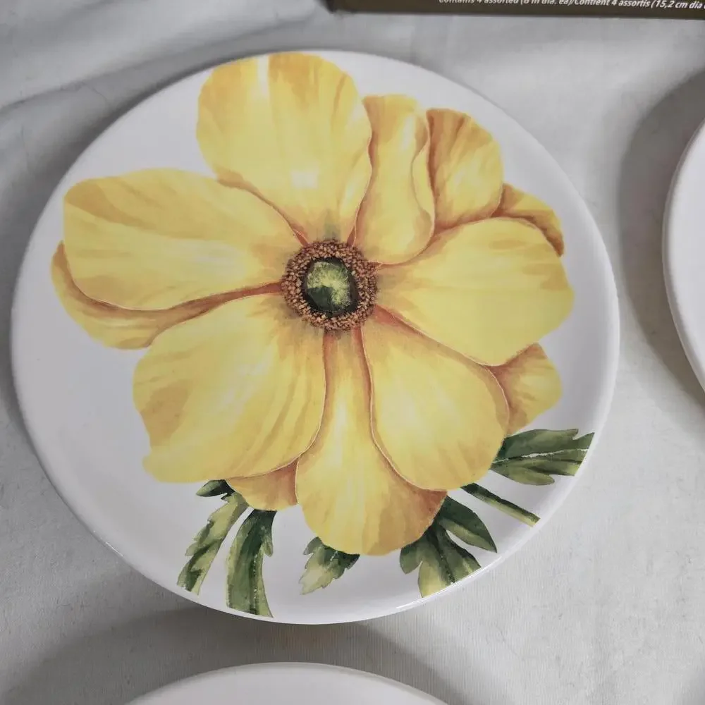 Pier 1 Imports Appetizer Plates Floral Design Ironstone Set of 4 in Box - Picture 7 of 9